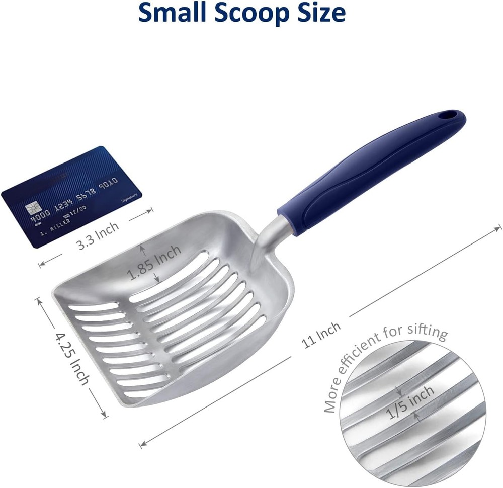 Efficient Cat Litter Scoop - Lightweight Aluminum, Deep Sifter, Compact Size 11"