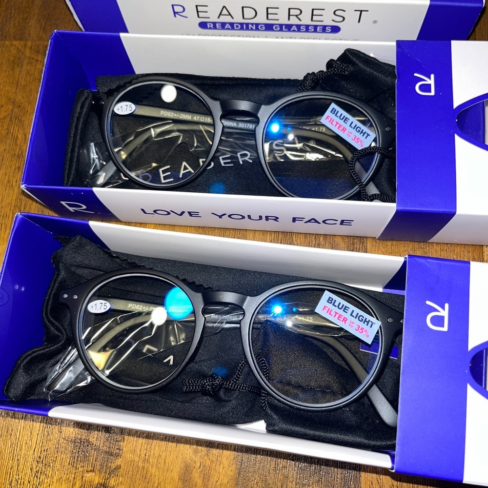 Readerest Reading Glasses blue light blocking 1.75 magnification new 3 pack