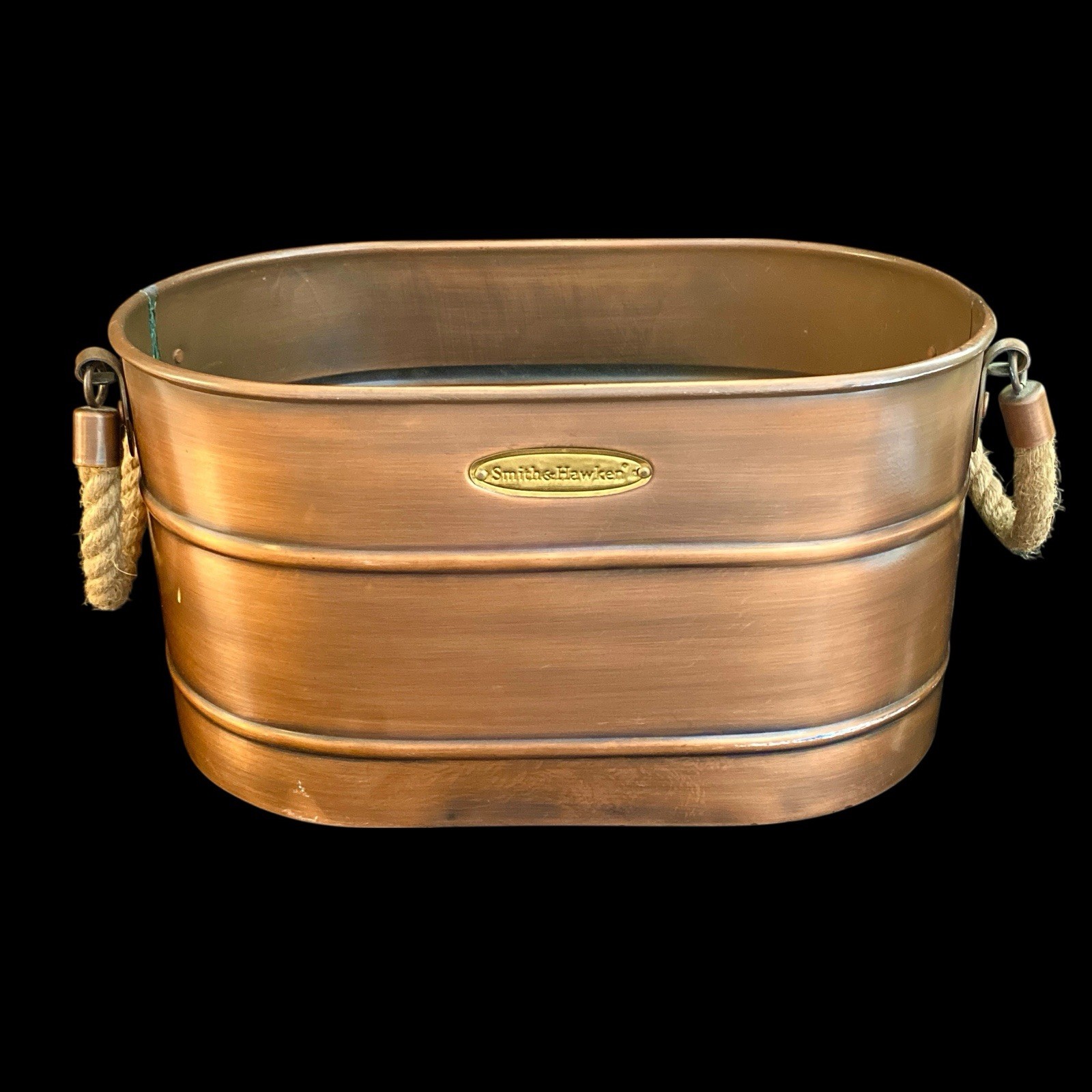 Smith & Hawken Large 16" Copper Finish Metal Log Holder Planter Tub Rope Handles