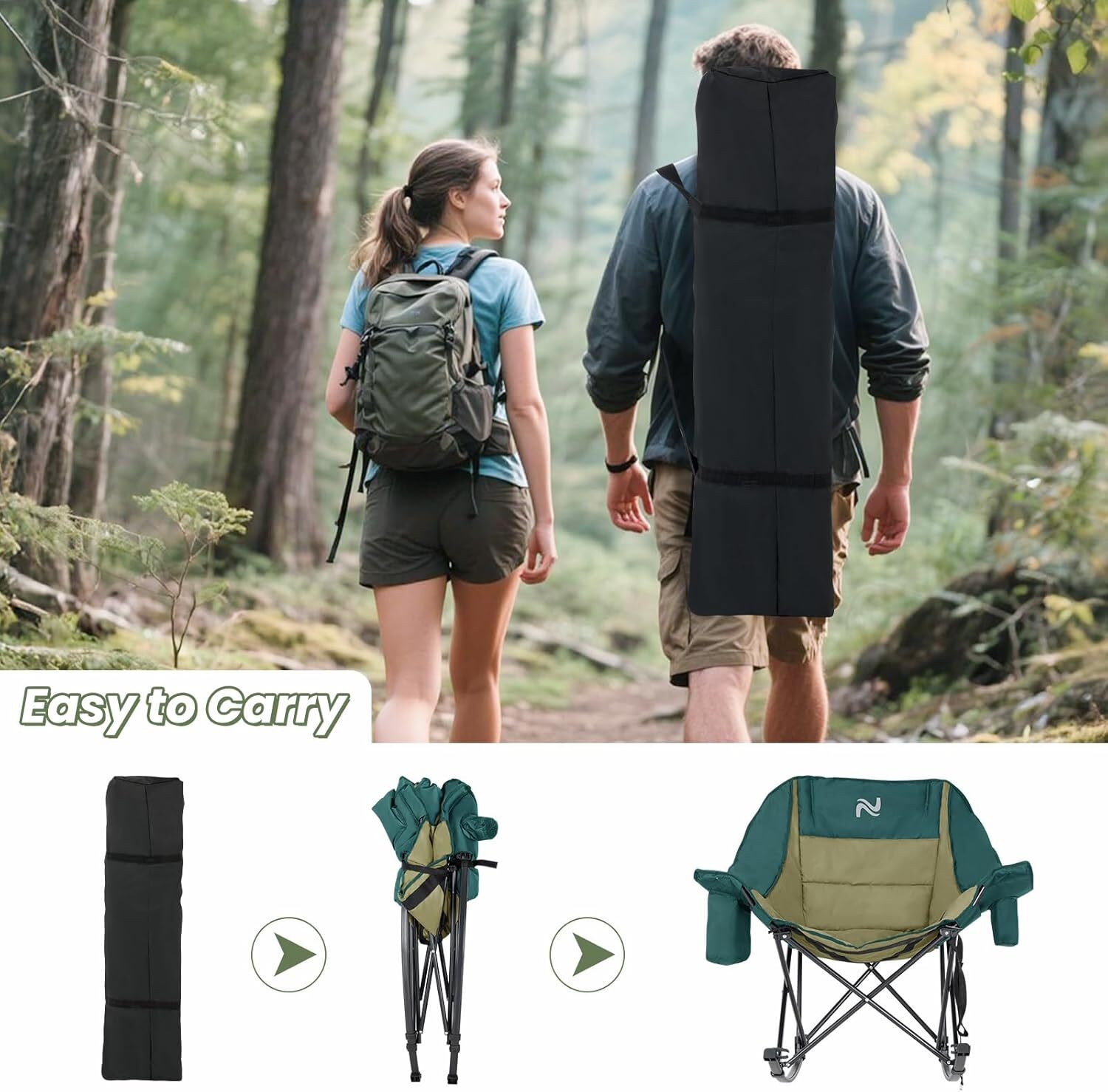 H&ZT Oversized Rocking Camping Chair Padded Folding Lawn Chair with Cooler Bag