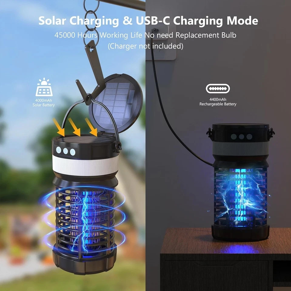 Bug Zapper Indoor Outdoor, Solar Waterproof Mosquito Lamp Fly Zapper Killer