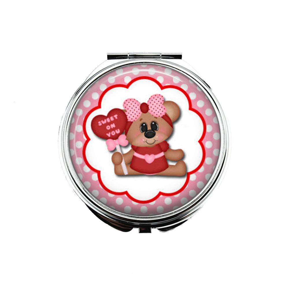 1 Valentine Day Portable Makeup Compact Double Magnifying Mirror !