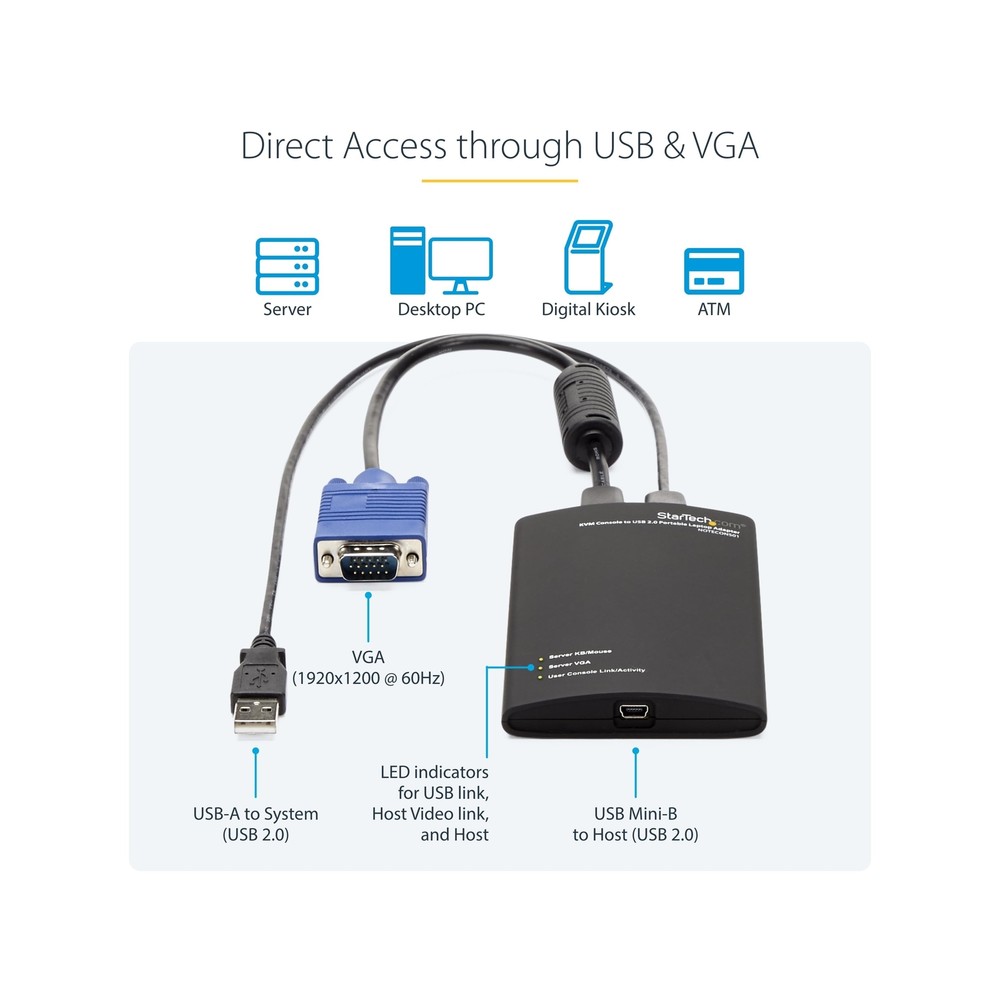 StarTech.com Portable Laptop Crash Cart Adapter for Server Management, USB/VG...