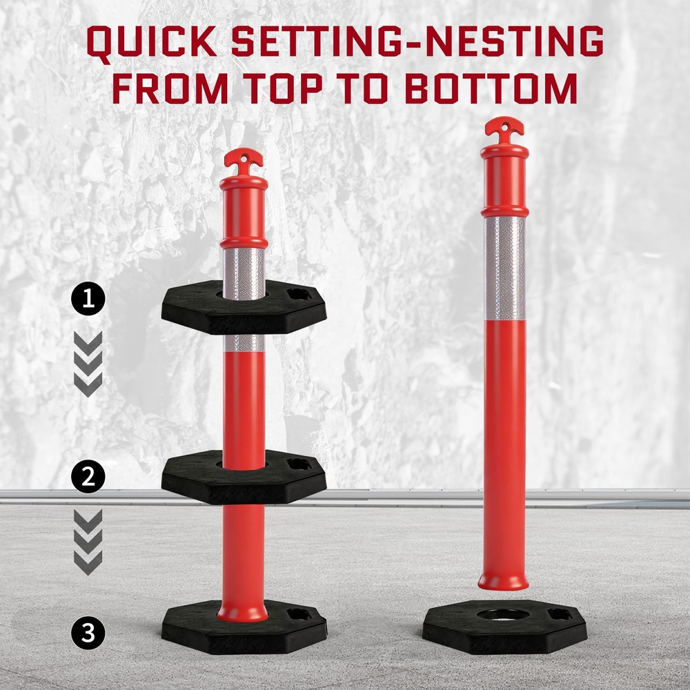 3 Pack 45" Orange Portable Traffic Delineator Post Cone with Rubber Base