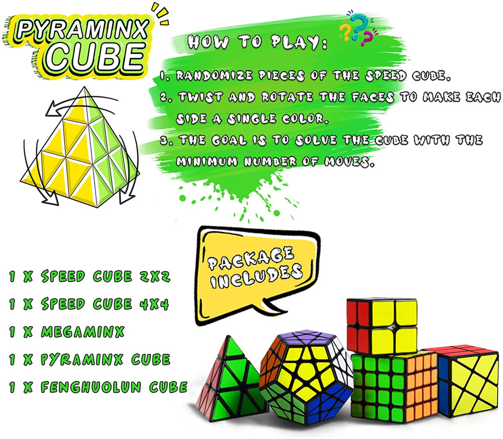 Speed Cube Set, Puzzle Cube, Magic Cube 2X2 4X4 Pyraminx Pyramid Megaminx