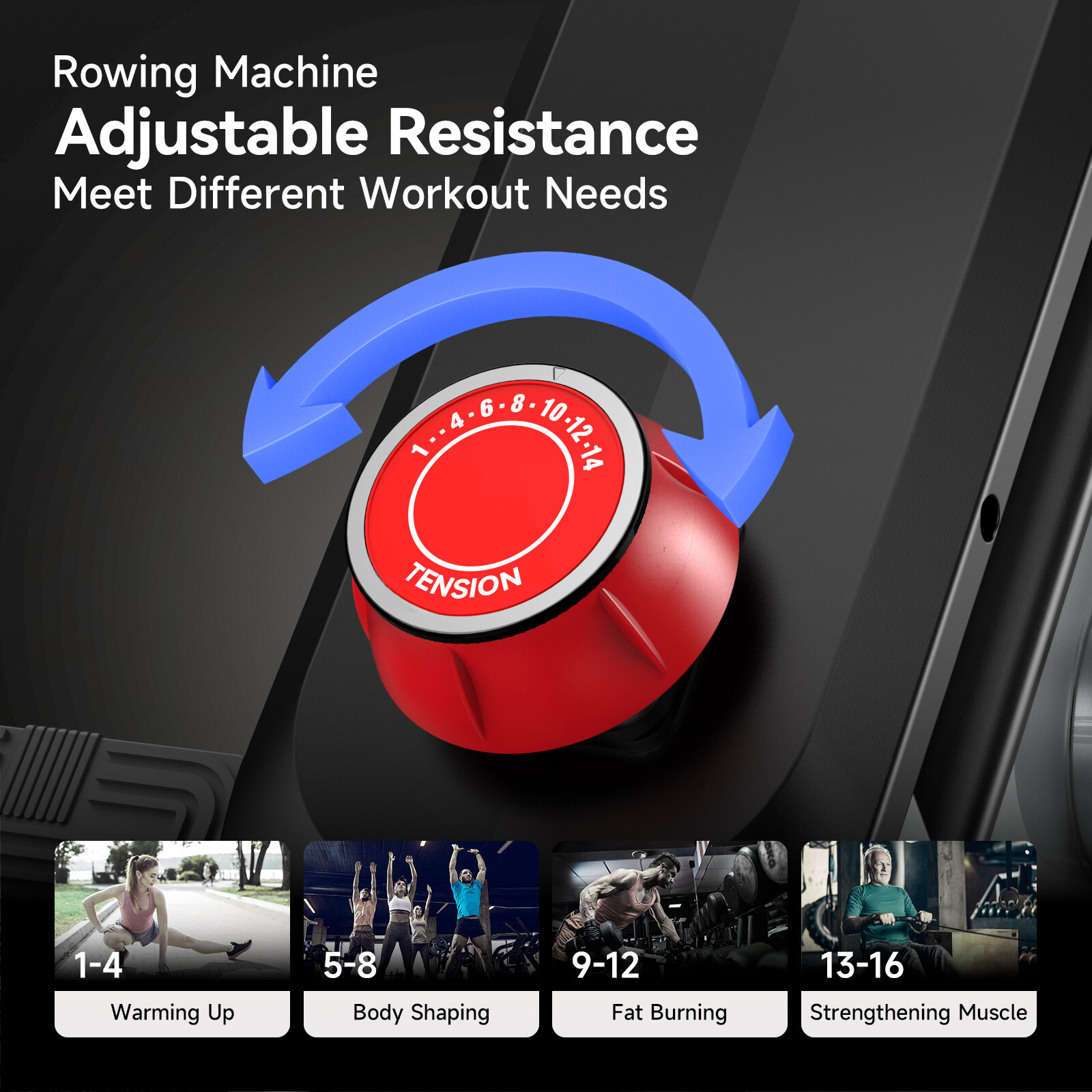 Indoor Magnetic Rowing Machine 14 Levels Quiet Resistance Dual Slide Rail Rower