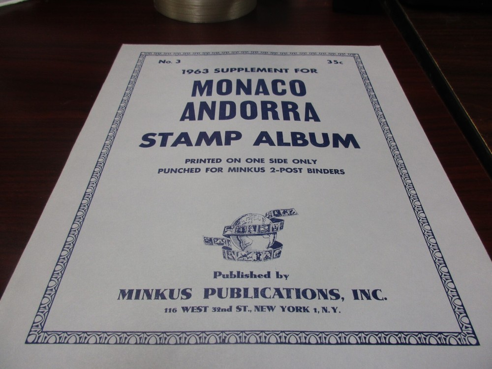 "MINKUS" STAMP ALBUM 1963  SUPPLEMENT MONACO ANDORRA  #3  W/FREE SHIPPING!!!