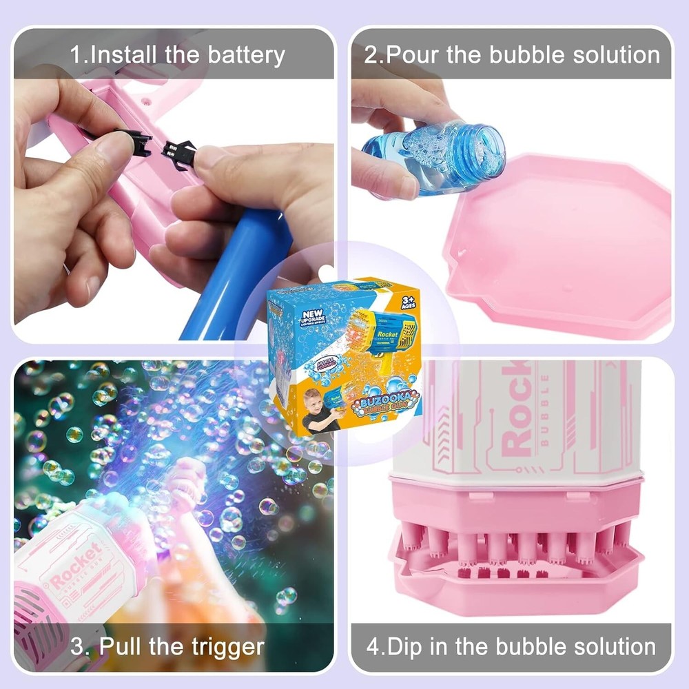 Automatic Bubble Maker Gun 69 Hole Bubble Machine Gun with Colorful Lights