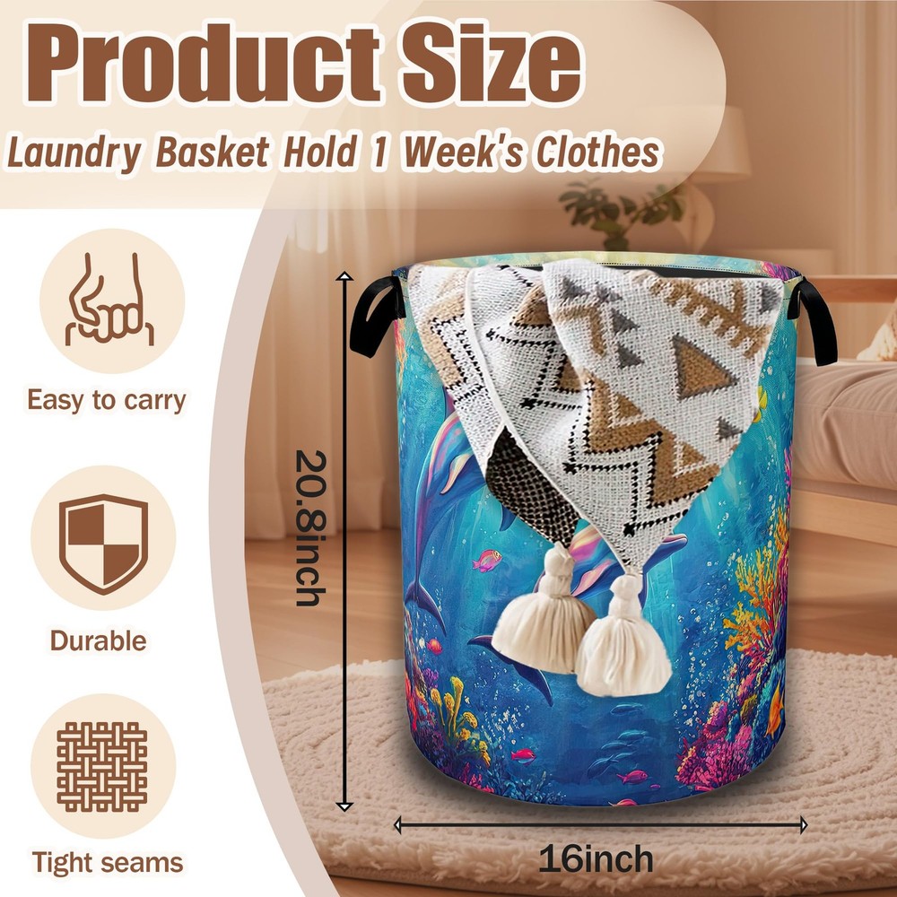 Dolphin Ocean Floating Laundry Basket,Waterproof Foldable Laundry Hamper,Dirt...