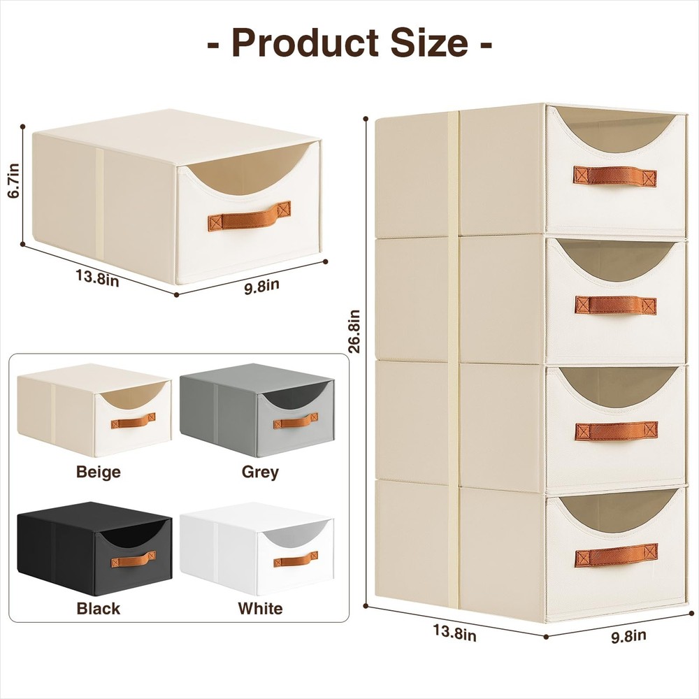 Stackable Storage Drawers - Collapsible Storage Bins with Drawers, 4 Pack Clo...