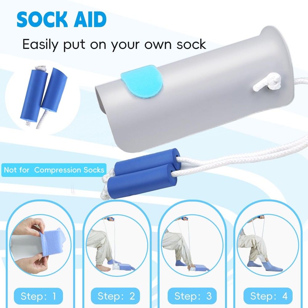 Sock Aid Kit, Puller Easy On and Off, 2 Piece Grey