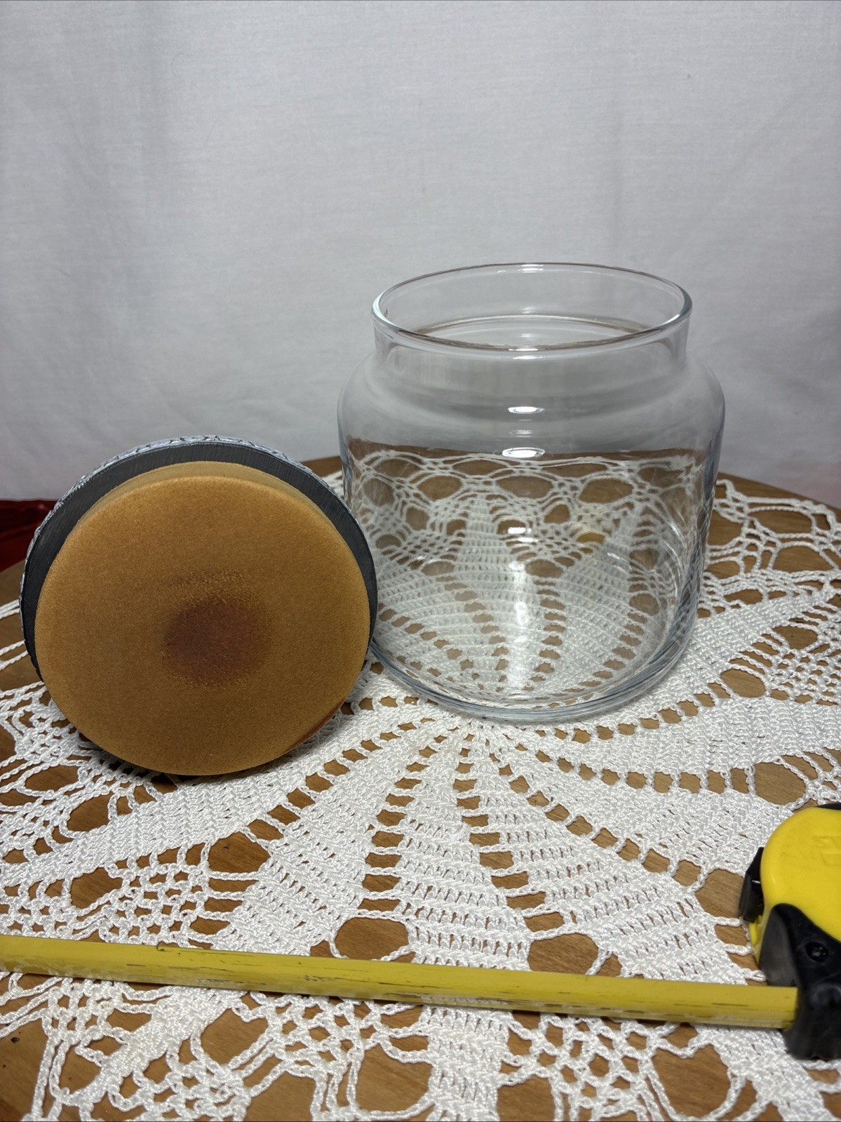 Empty Candle Jar. Fall Harvest Decorative Top Storage. Clear Glass