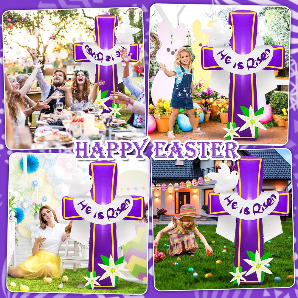 MICOCAH 4.5FT Easter Inflatables Outdoor Decorations He is Risen Inflatable Cros