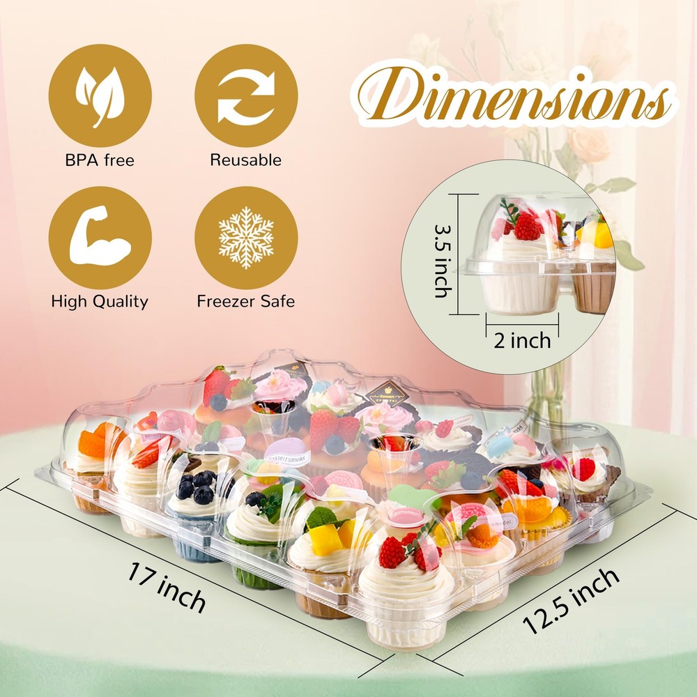24 Count Cupcake Containers 10 Pack Cupcake Holders with Detachable Tall Dome...