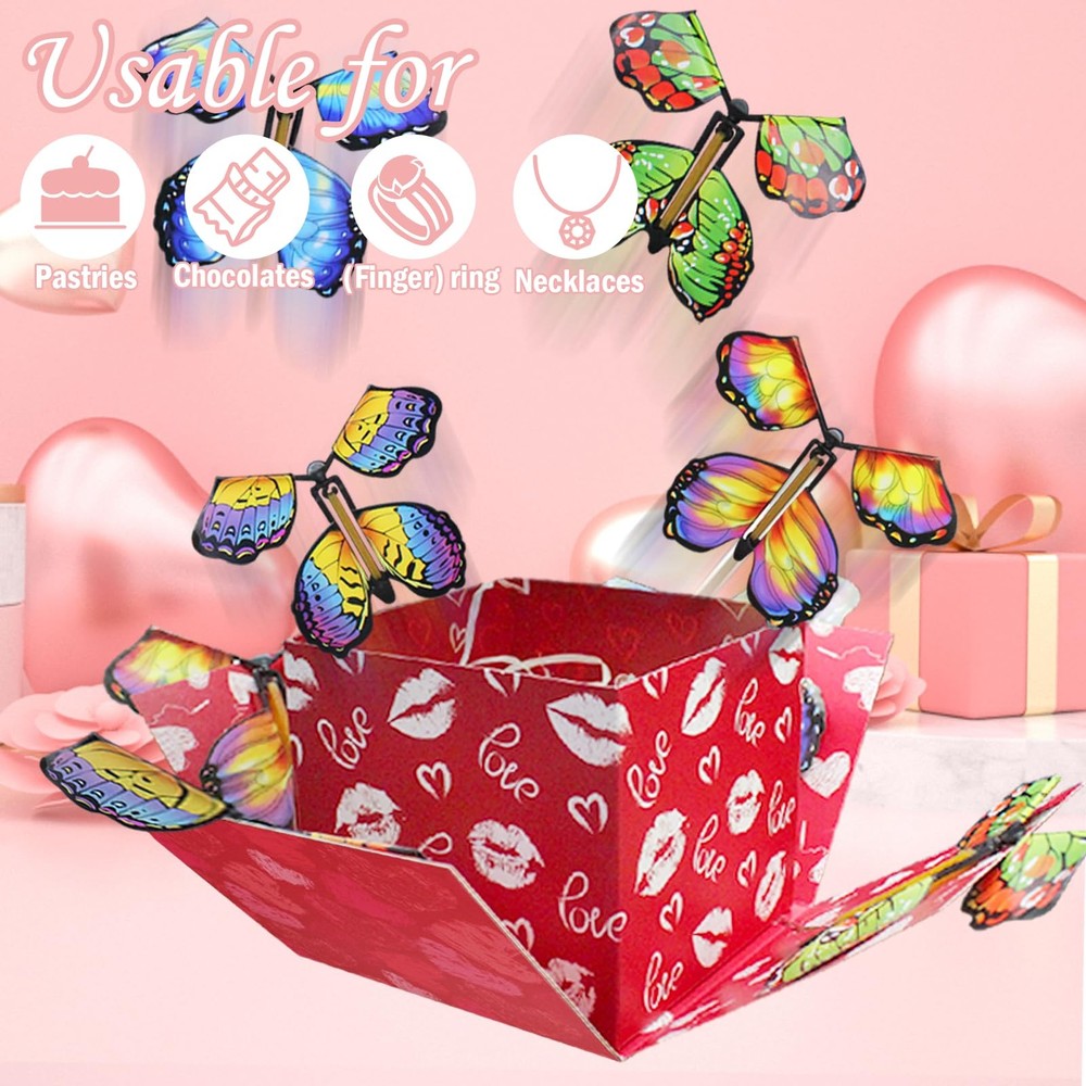 Timisea Butterfly Explosion Gift Box,Two-Layer Flying Butterfly Surprise Box ...