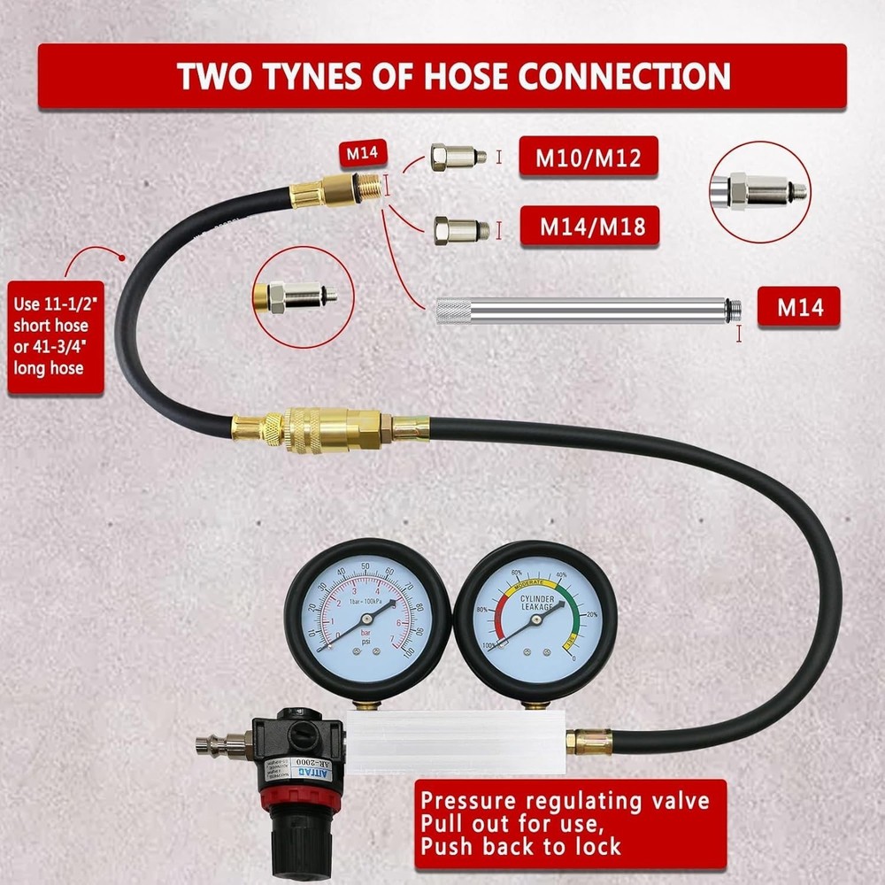 Cylinder Leak Down Tester Petrol Engine Compression Leakage Detector Tool Kit