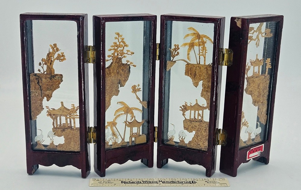 Chinese Mini Cork Carved Screen