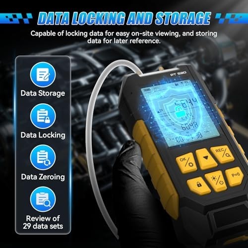 Dual-Port HVAC Manometer with 7 Adapters, Backlit Display, Data Locking, -100 to