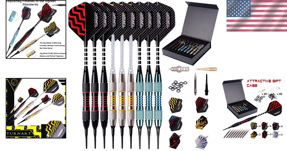 Customizable Soft Tip Darts Set for Electronic Dartboard - 9 Pcs & Flight Tools