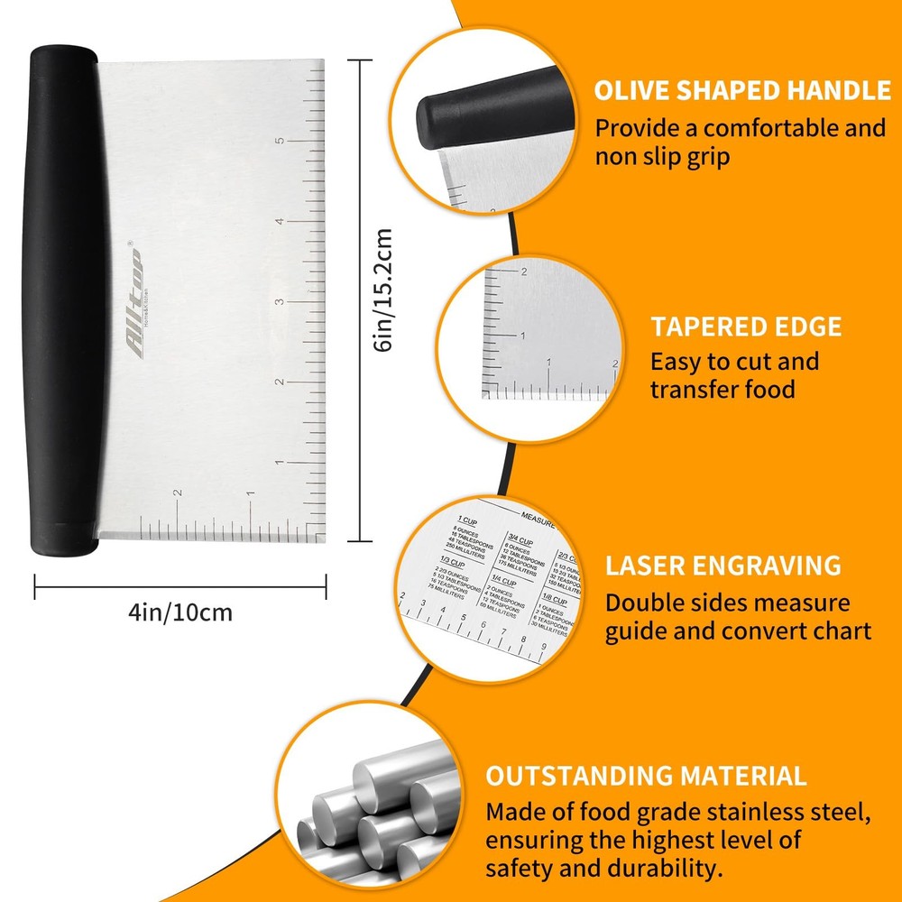 Bench Scraper & Chopper for Kitchen - Ideal Baking Essential Utensil,Stainles...