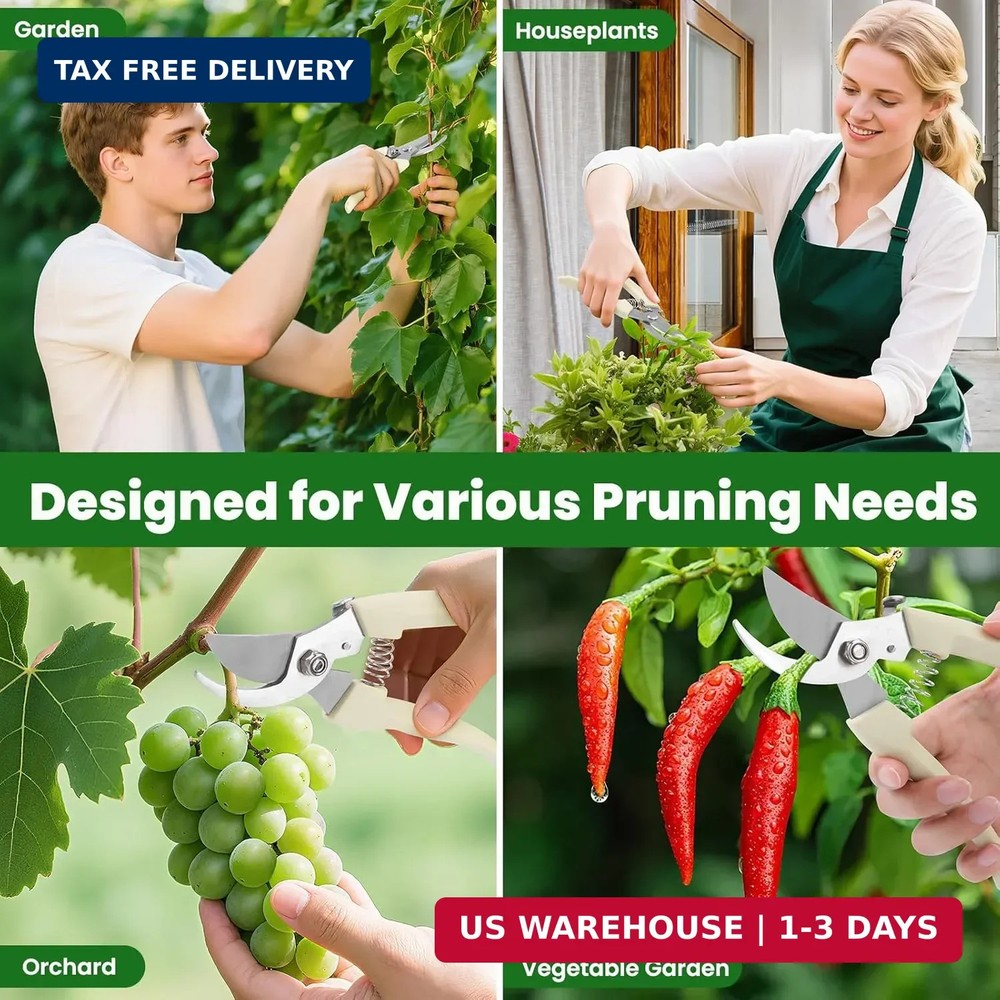 2 Pack Gardening Pruning Shears, Sharp Bypass Blade Garden Shears, Stainless Ste