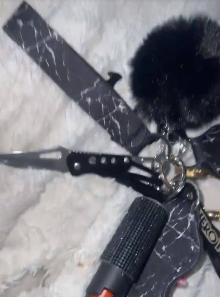 Personal Security Keychain Set with Pepper Spray, Alarm, Pom Pom, Tools