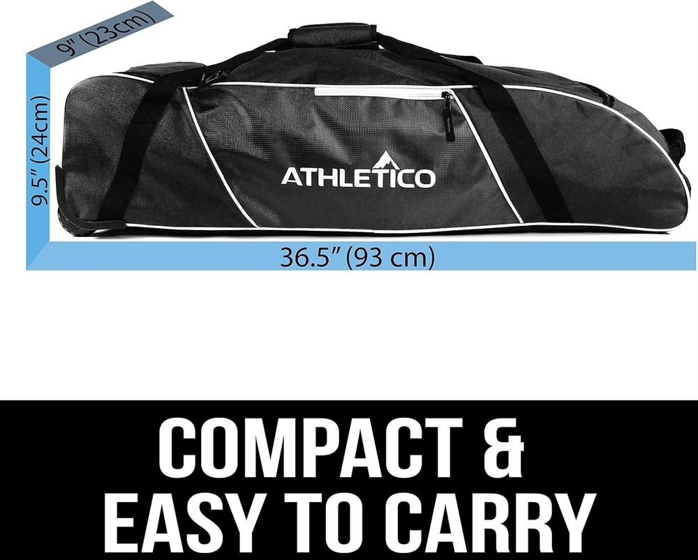 Large Rolling Black Baseball Bag with Ventilated Shoe Compartment & Pockets