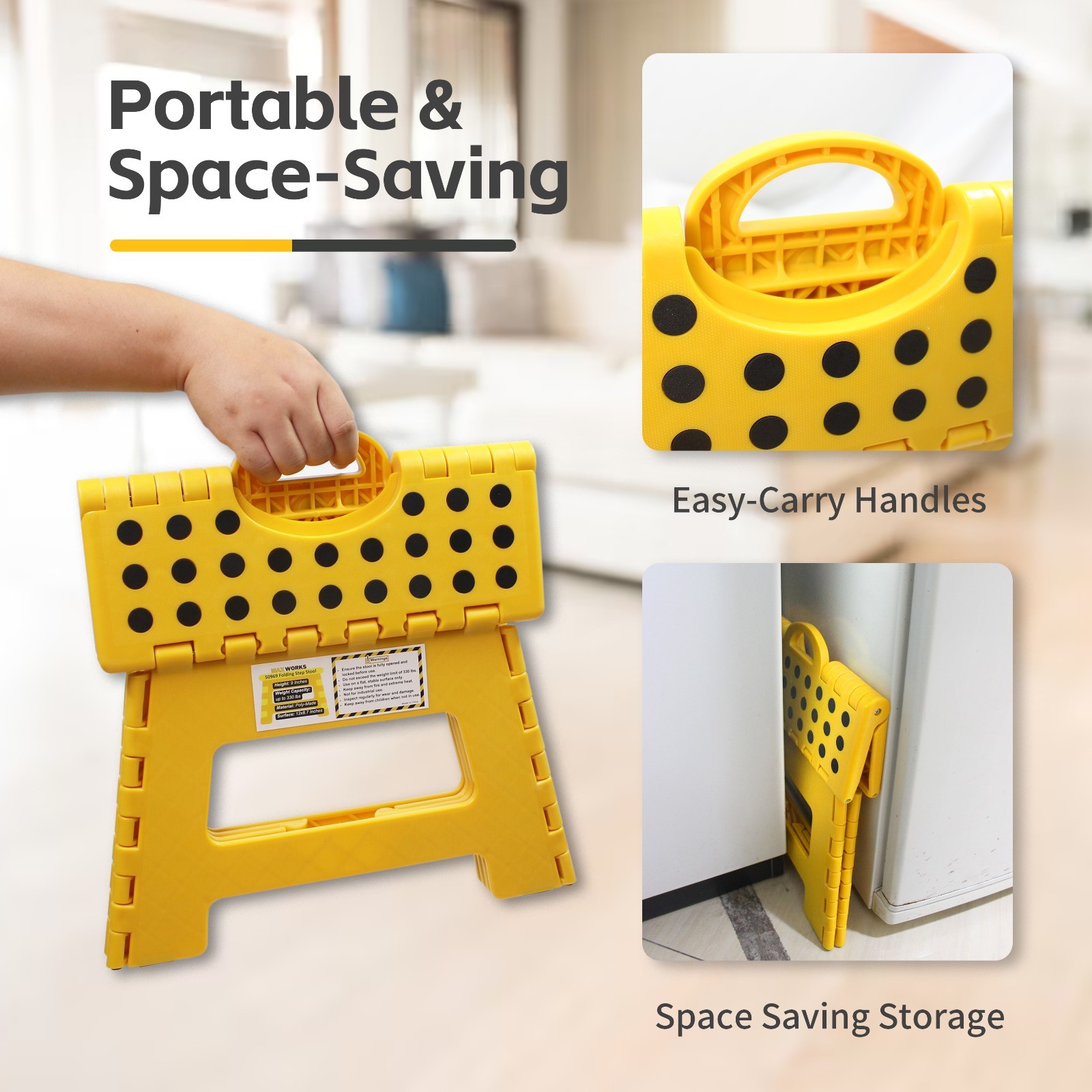 MaxWorks Folding Step Stool - 9" Height 330 lb Capacity - Compact Portable 50969
