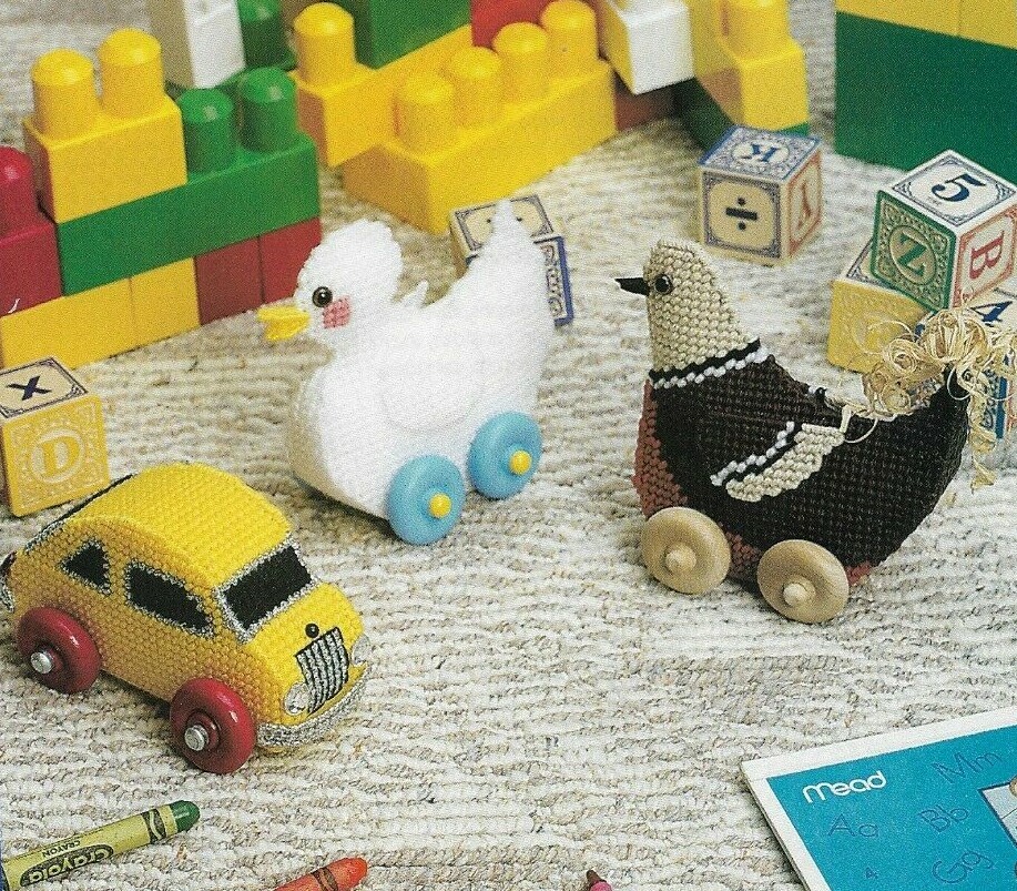 FUN ON WHEELS BIRD DUCK & CAR TOYS PLASTIC CANVAS PATTERN INSTRUCTIONS