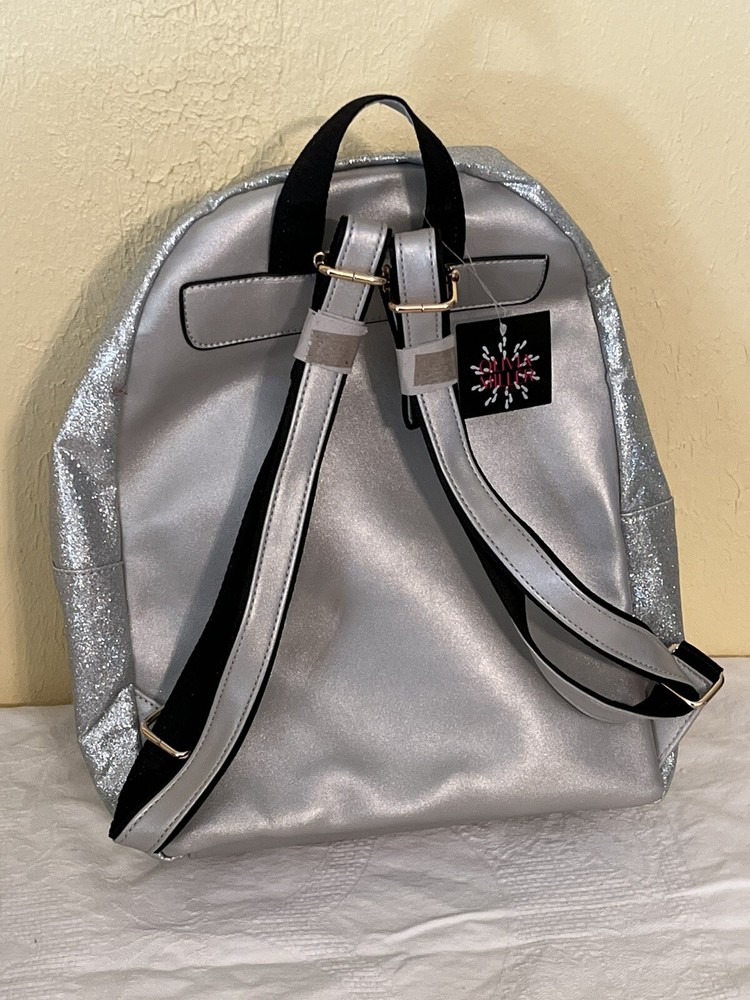 NWT Olivia Miller Silver Sparkly Kids Bear Backpack - Zip Pocket In Front