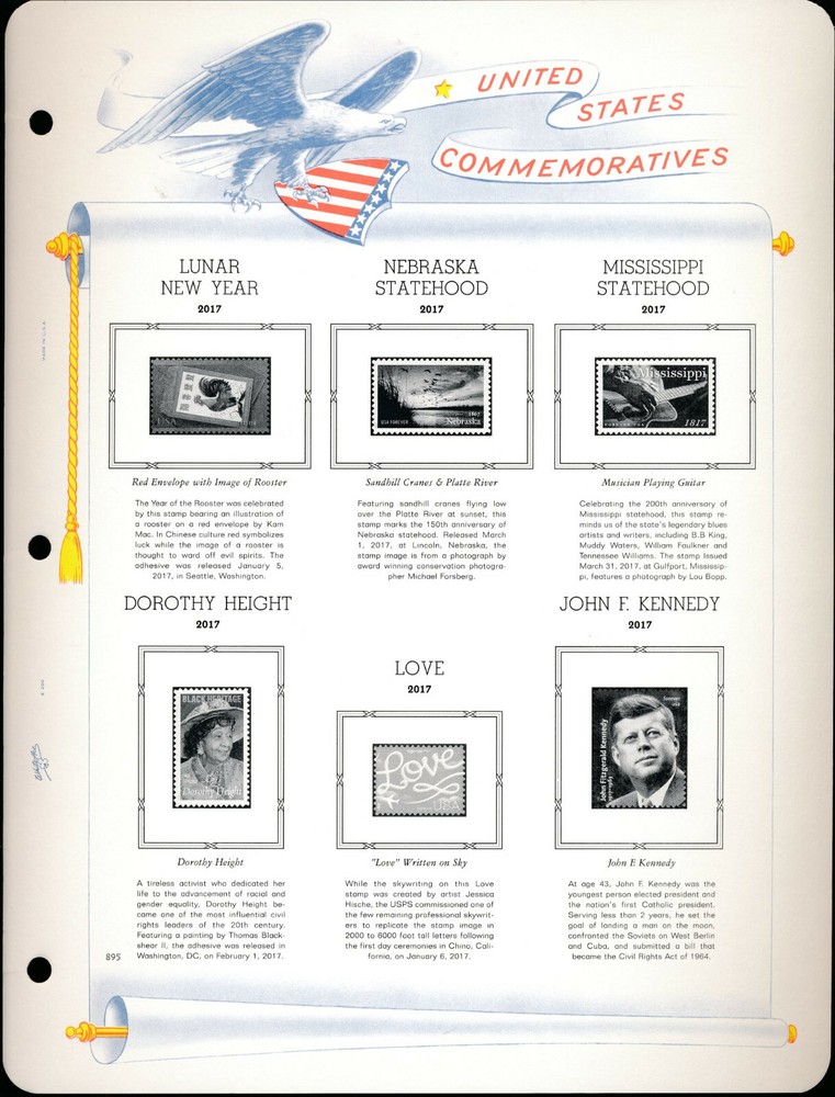 WHITE ACE 2017 US Commemorative Singles Stamp Album Supplement T