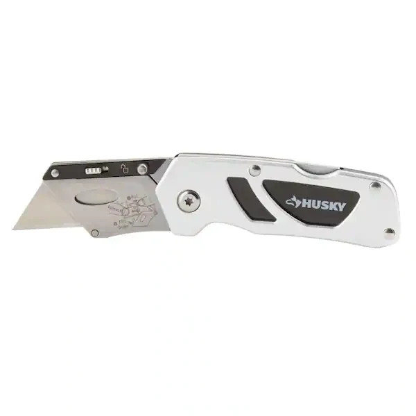 Husky Folding Lock-Back Utility Knife Compact Razor Box Cutter