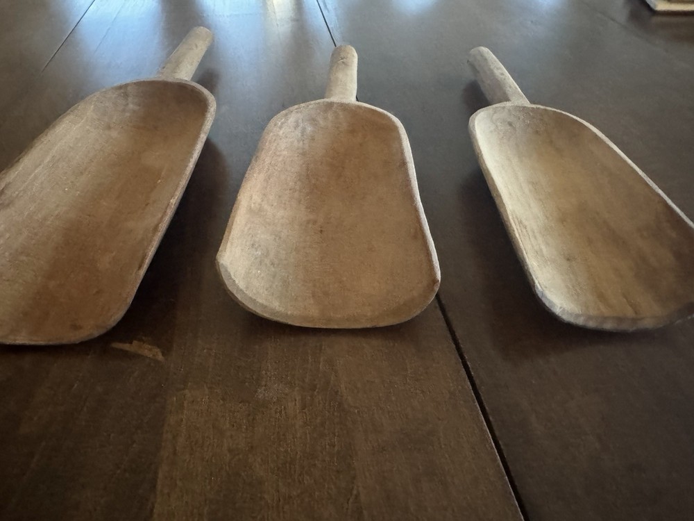 3 Vintage Wooden Scoops Stackable Primitive Farmhouse Core