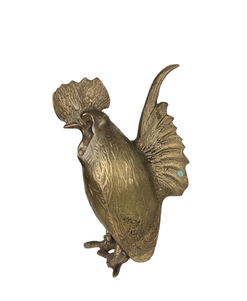 Vintage Cast Brass Rooster Chicken 6" Tall