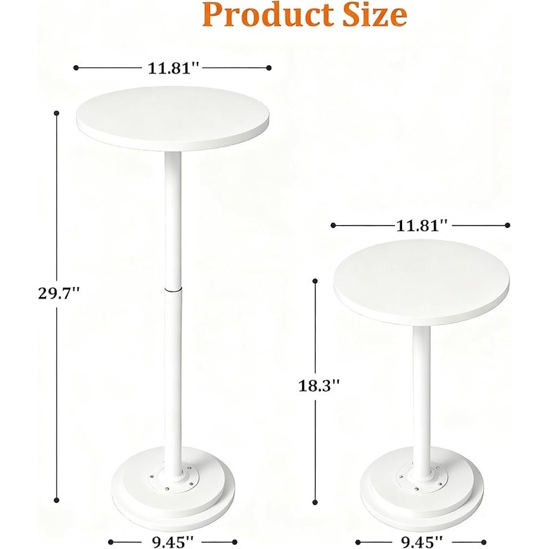 Height Adjustable Round Side Table Drink Tray 88lbs Capacity Compact Design New