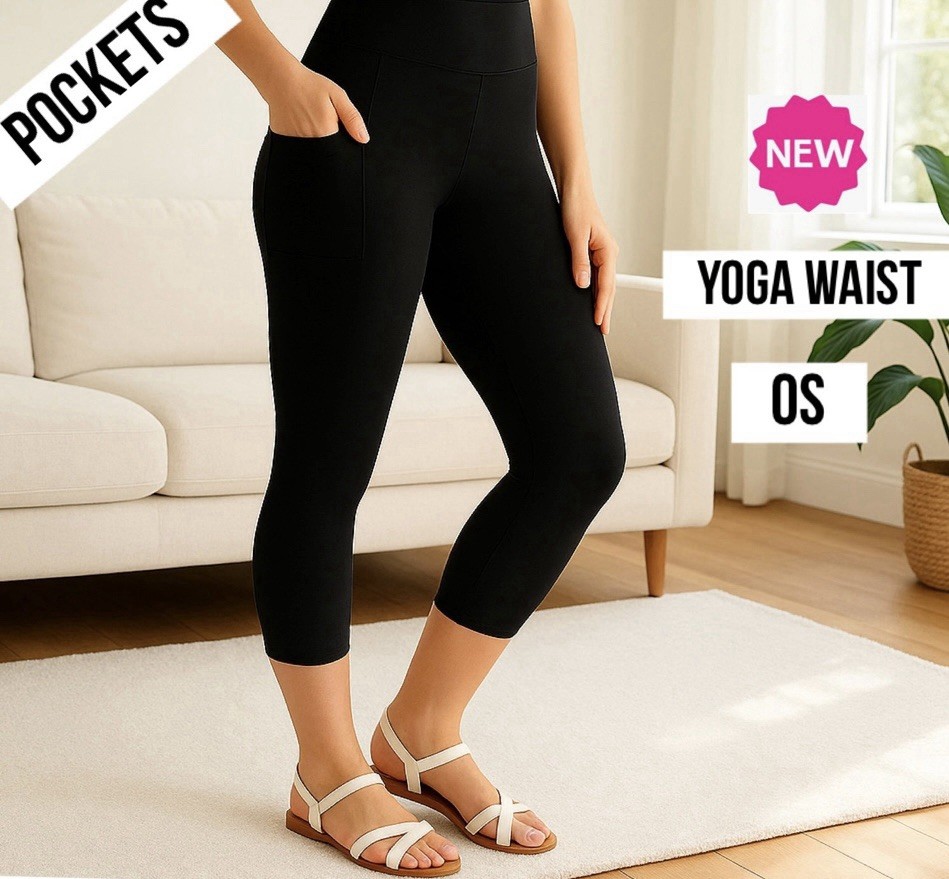 NEW OS Women's Black Pocket Capri Leggings (Feel Soft as Lululemon)