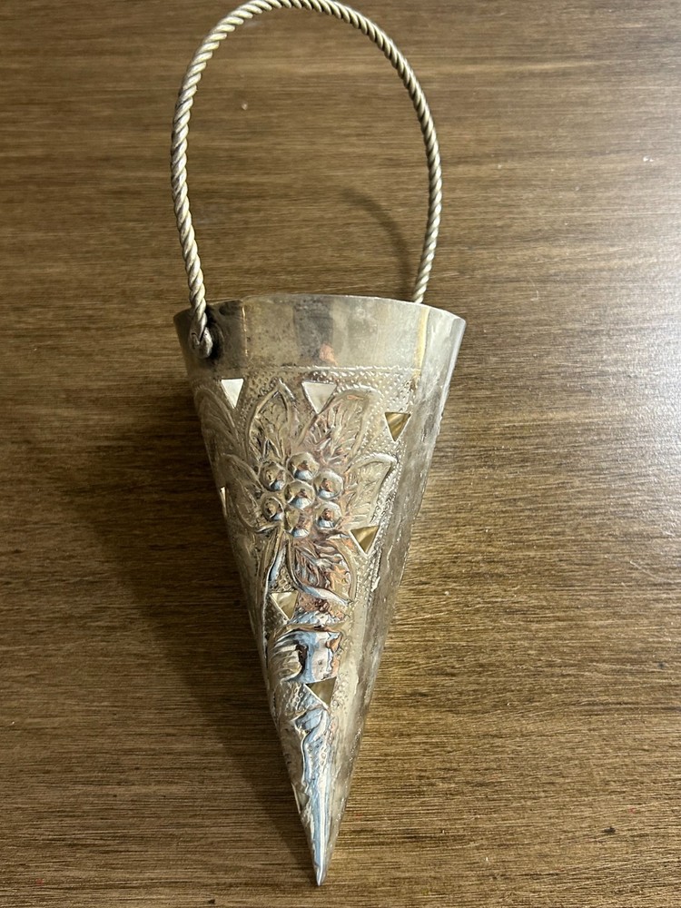 Pair Vintage Silverplate Wall Pocket Vase 5.5" Floral Repousse