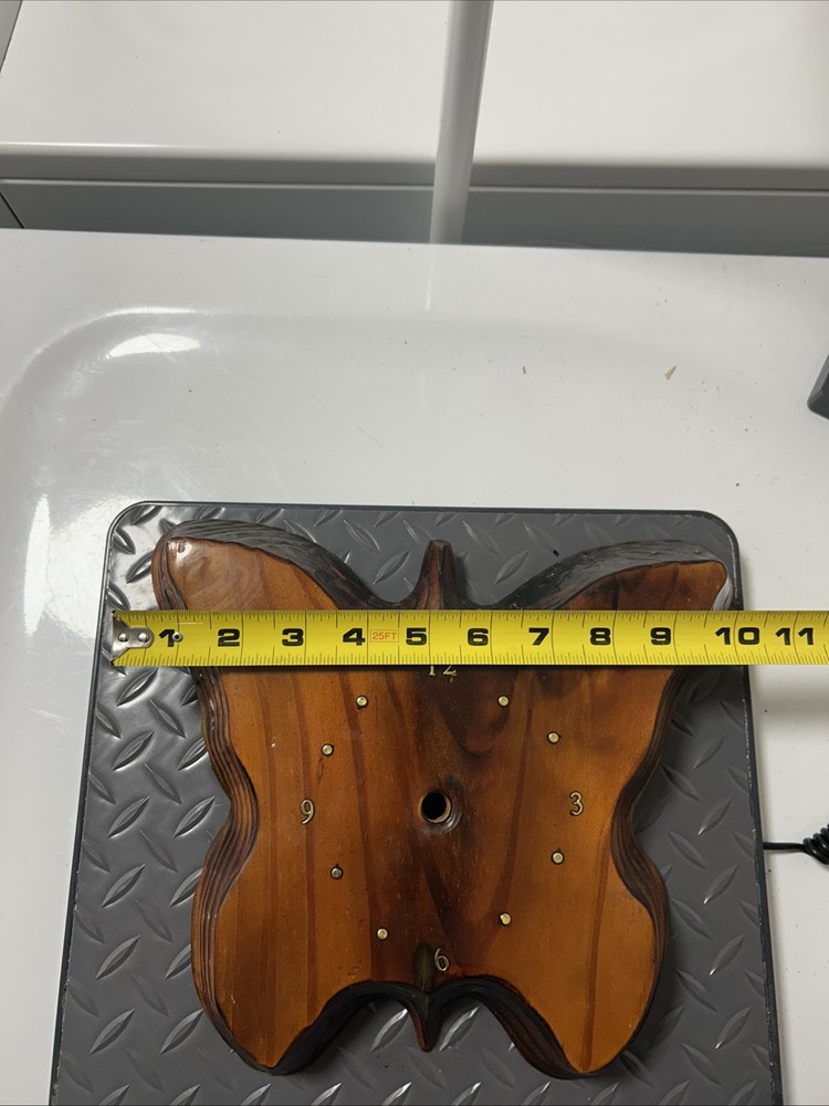 Vintage Lacquared Wood Tree Slice Slab Butterfly Missing Clock!! Read