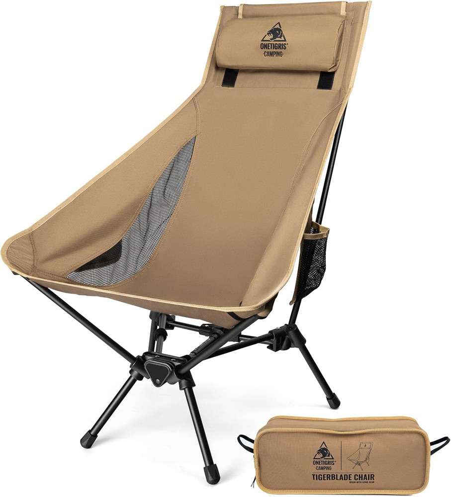 Tigerblade High Back Folding Camping Chair with Pillow - Comfortable & Spacious