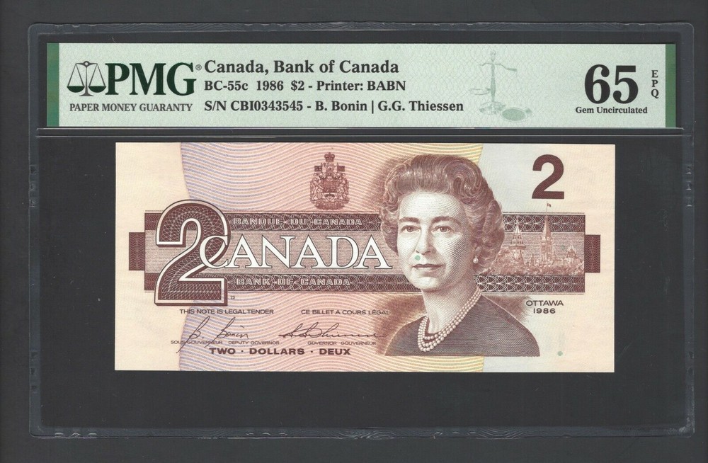 Canada 2 Dollars 1986 BC-55c Uncirculated Graded 65