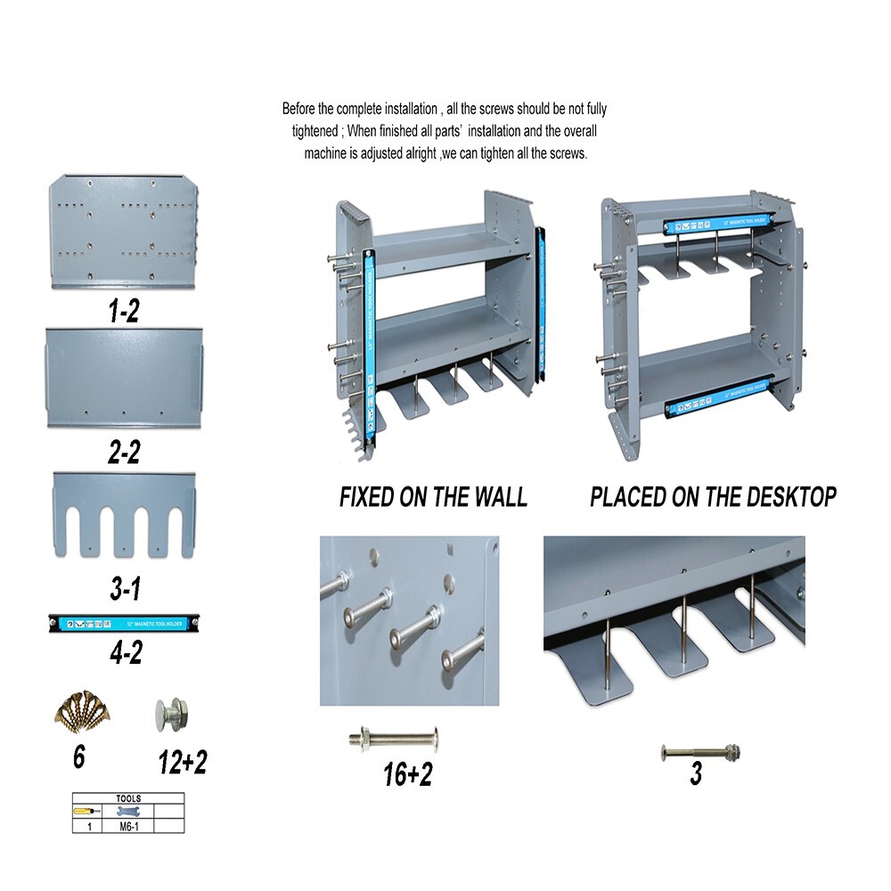 Multi-function Fixed Wall Type Three-layer Tool Rack w/12" Magnetic Strip 005821