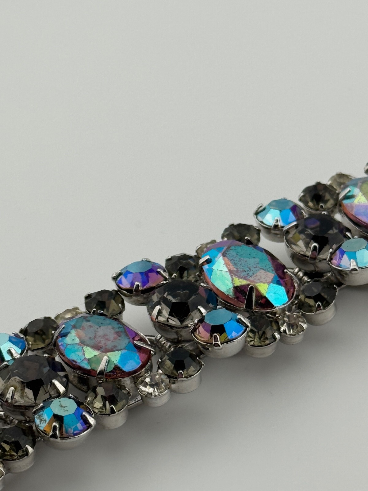Vintage Juliana D&E 5 Link Bracelet Oval AB Aurora Borealis Rhinestone READ