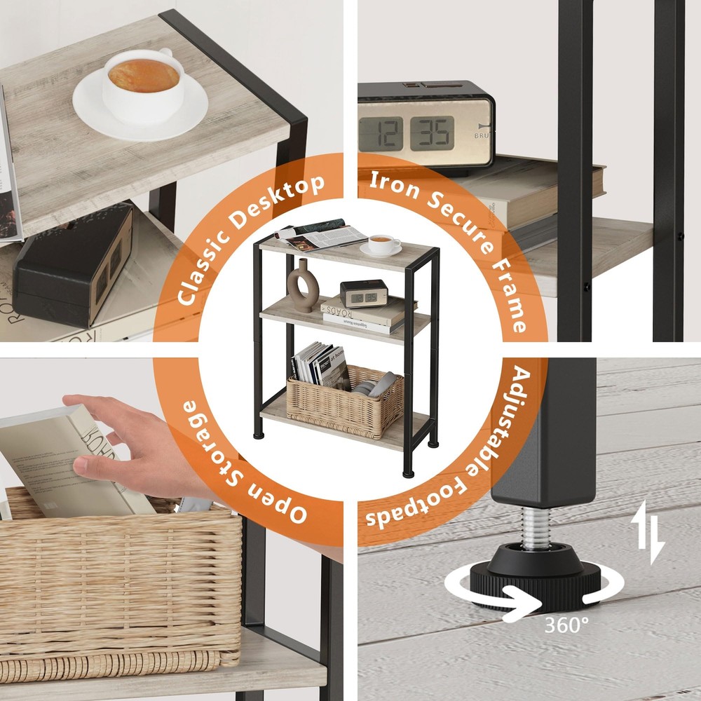 3-Tier Side Table Small EndTable Sofa SideTable for Narrow Spaces Slim EndTab...