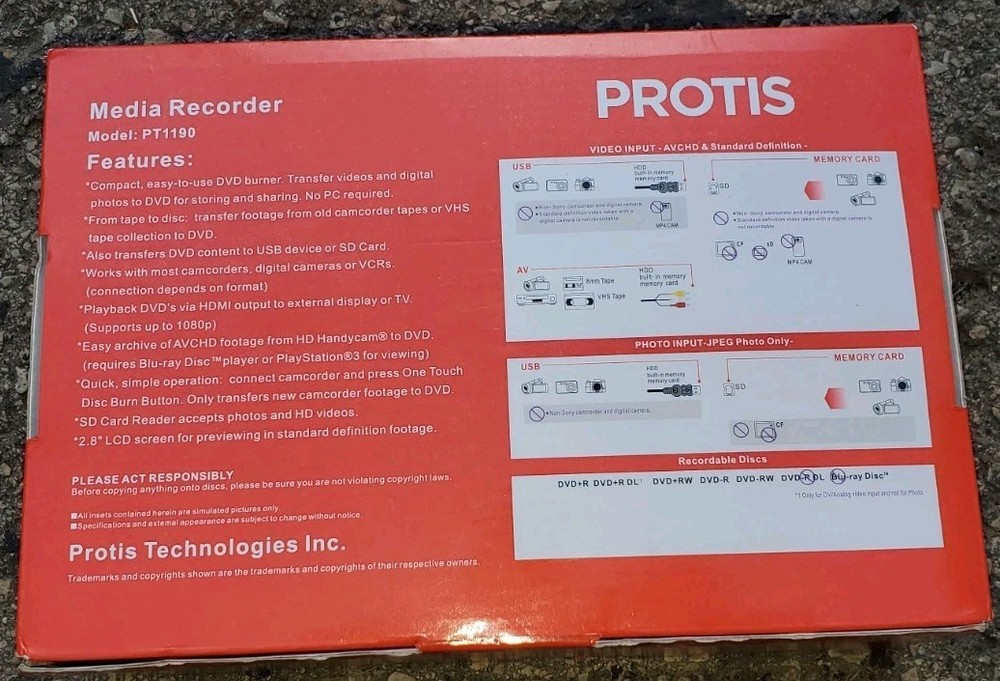 PROTIS Multi-function Media Recorder PT1190 DVD Recorder / Player HDMI USB AV SD