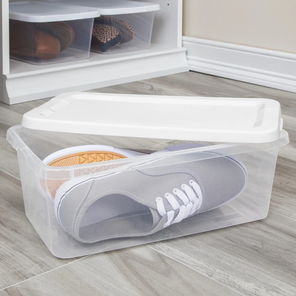 Sterilite 6 Qt Clear Storage Bin, Snap-on White Lid, 10-Pack, Stackable Plastic