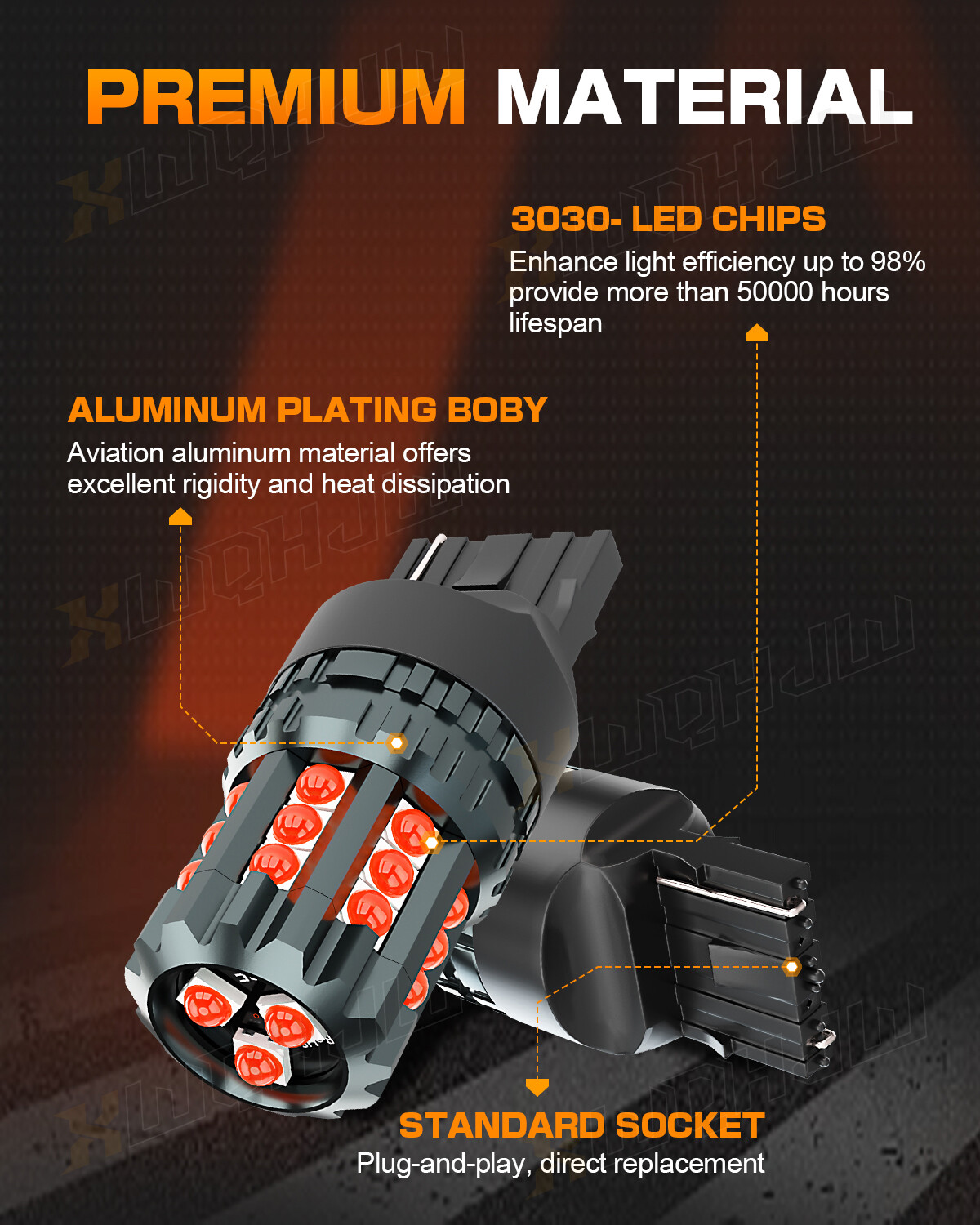 2PCS 7443 7440 LED Strobe Flash Blinking Brake Stop Tail Parking Light Bulbs Red