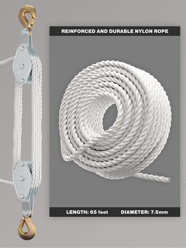 Block and Tackle Pulley System for Lifting Objects - SoB 4000LB Breaking Stre...