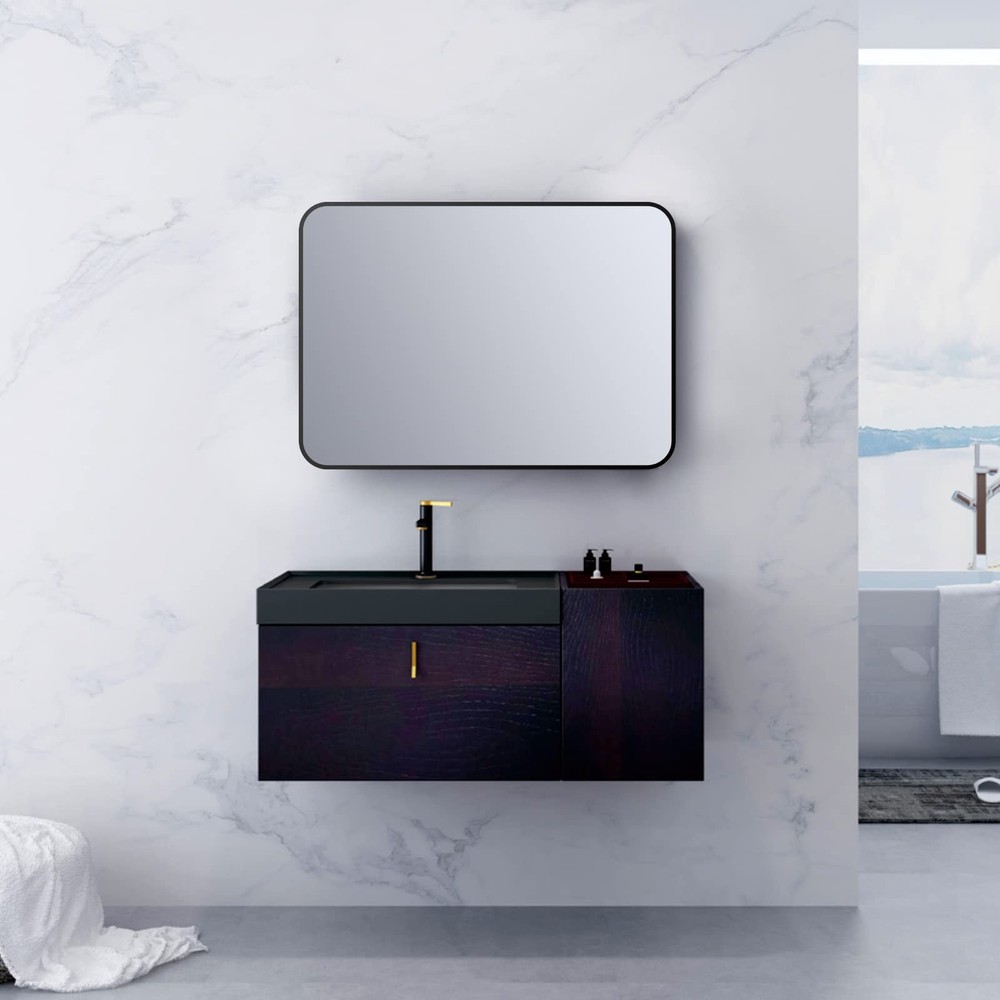 SNUGACE Black Metal Framed Mirror Rectangle Wall Mount Bathroom Vanity Mirror...