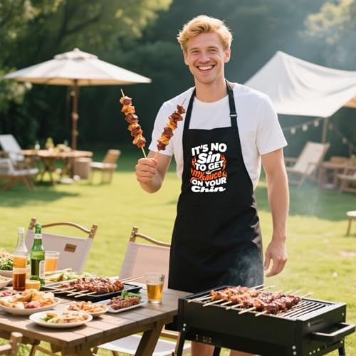 Funny BBQ Apron for Men with 2 Pockets, Adjustable Water-drop Resistant Apron