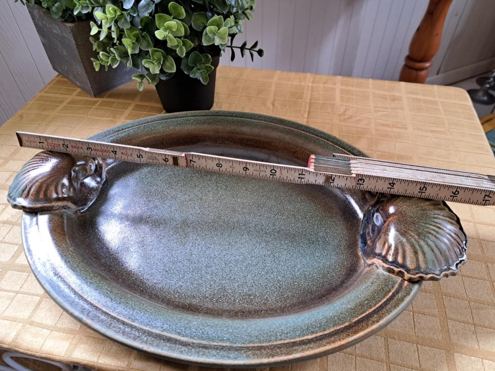 Sage And Brown Speckled Shell Serving Tray Plate